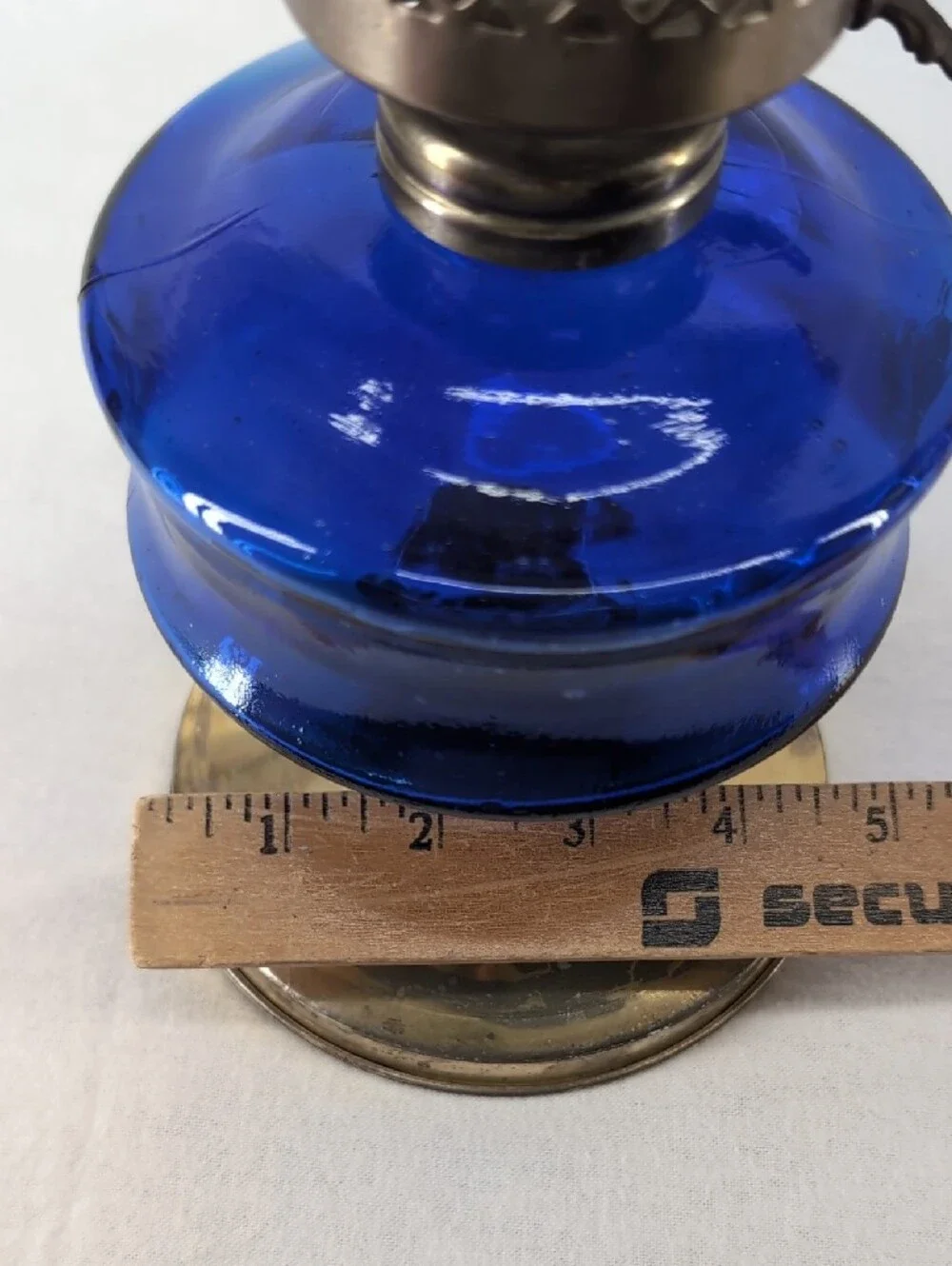 Antique-Style Cobalt Blue Glass Table Oil Lamp (Base Only) - Brass Accents